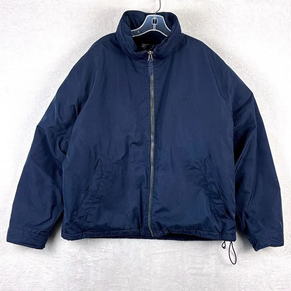 VTG Polo Ralph Lauren Jacket Men XXL Navy Pony Fleece Lined Stowaway Hood 90s